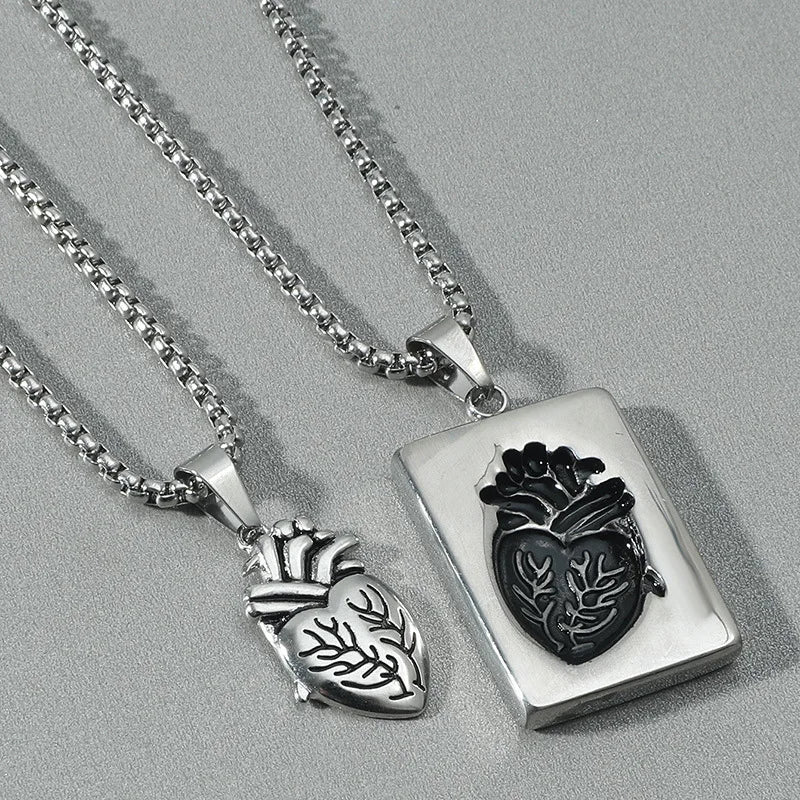 REBEL 2pcs/set Necklace Puzzle Jewelry Couple Collares Anatomical Heart Necklace Men Gift Stainless Steel Chain Alloy Pendant