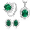 Gemfiori Custom Ladies' Bridal Jewelry Set Sterling 925 Silver Lab Grown Emerald Ring Necklace Earrings Vintage Wedding Engagement Gift