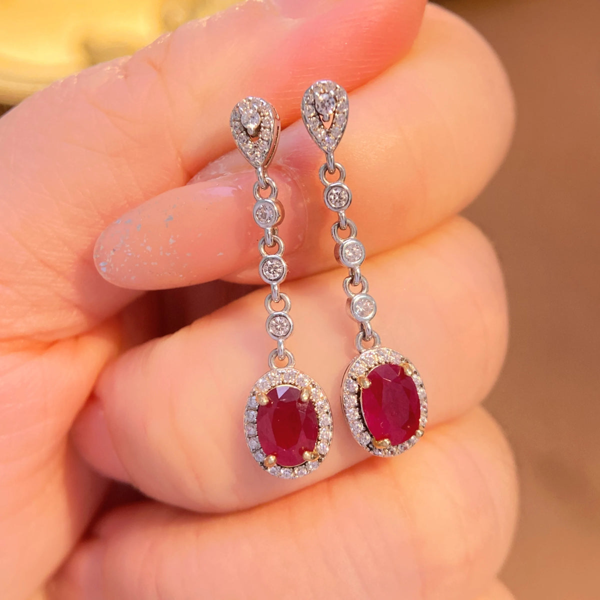 Gioiellieri Dainty Natural Ruby Drop Earrings 925 Silver Luxury Minimalist Claw Setting Yashiman Women's Third Party Appraisal
