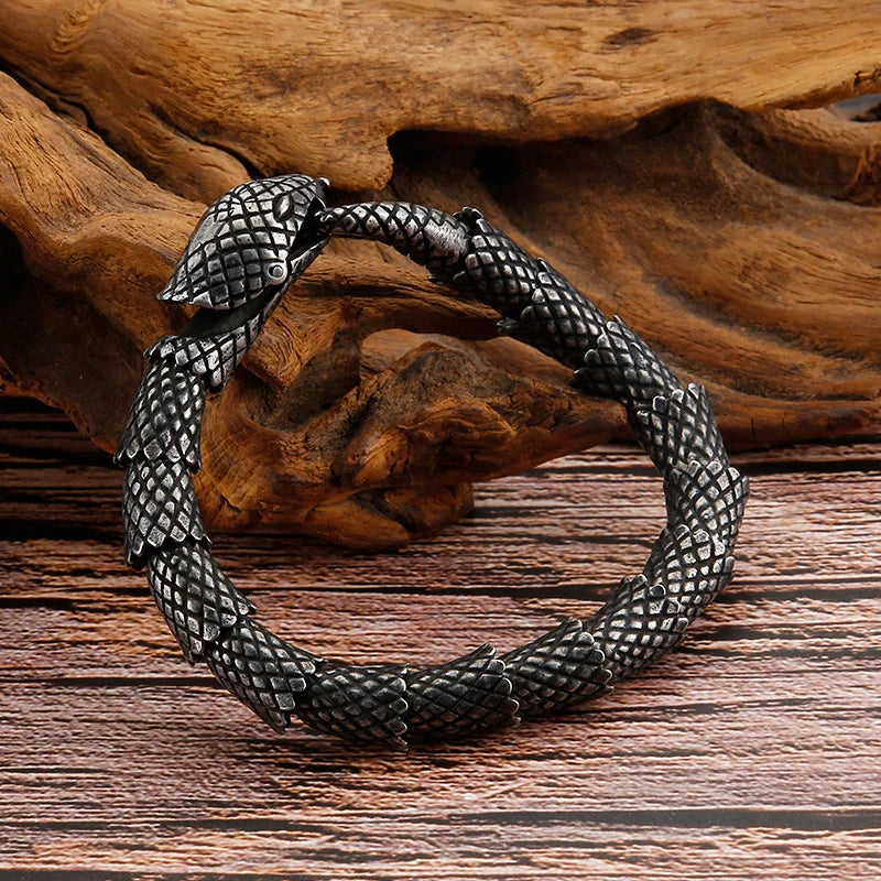 VIKING Mens Punk Vivid Snake Links Bracelet – Oxidized Black & Silver