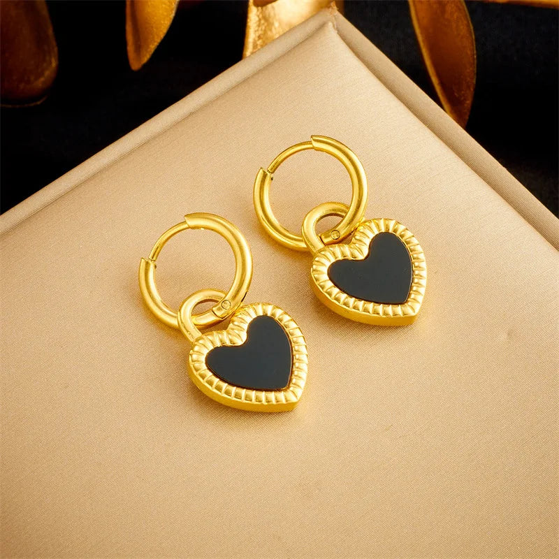 Gold Black Heart Necklace & Earrings Jewellery Set | Dark Romance Fashion Set