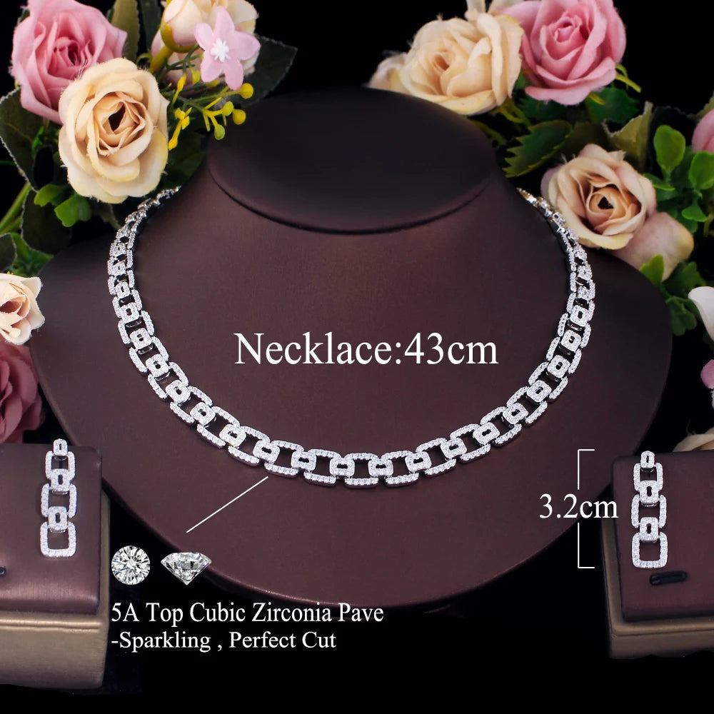 Wholesale 18k Gold Plated Cubic Zirconia Necklace and Earrings HipHop Cuban Chain Link Party Jewelry Sets for Women Men