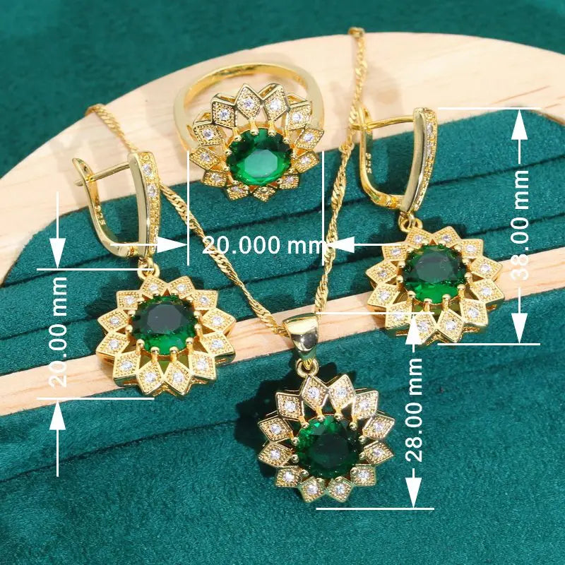 XOTICA Women's Gold Color Jewelry Set Green Blue Zircon Including Bracelet Earrings Pendant Ring for Wedding Halloween Dating-Gift