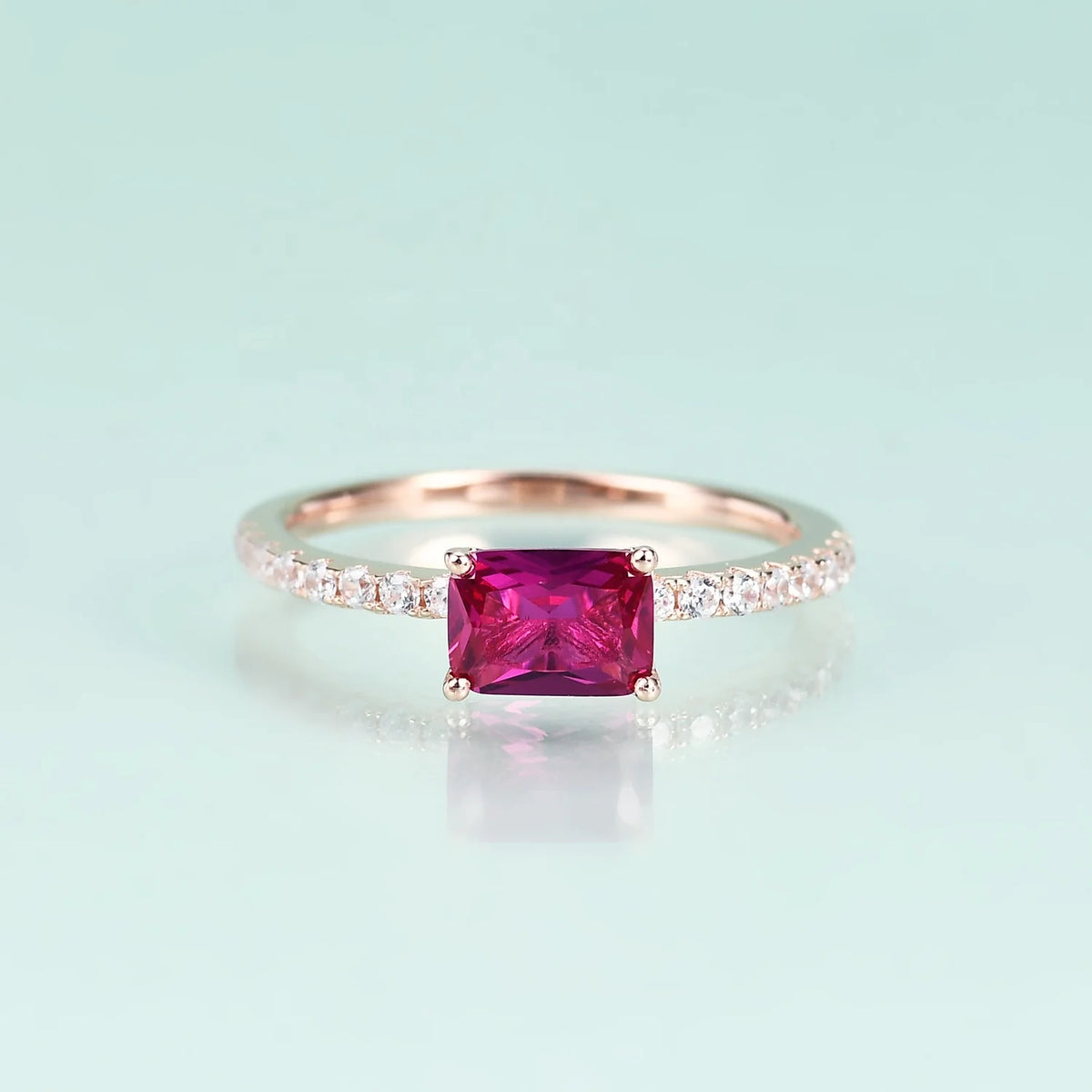 ArtistA Abiding Delicate Fine Jewelry Rose Gold Plated Pinkish Red Lab Grown Ruby Gemstone 925 Sterling Silver Ring for Women Wedding