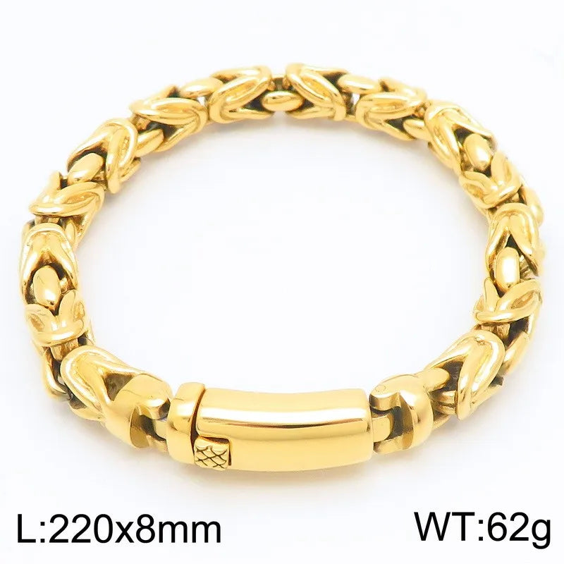 KALEN Gothic Stainless Steel Byzantine Links Fashion Bracelet&Necklace Jewelry Men's Sets