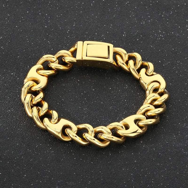 REBEL Trendy Fine Jewelry Fashion Bracelets Men Stainless Steel Novel Cuban Links Bracelet Bangle