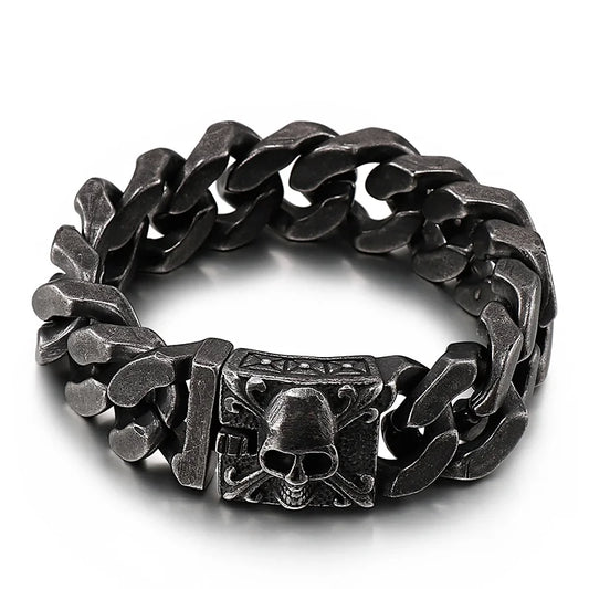 KALEN Stainless Steel Punk Skull Charm Hand Chain Bracelet Links Bangle