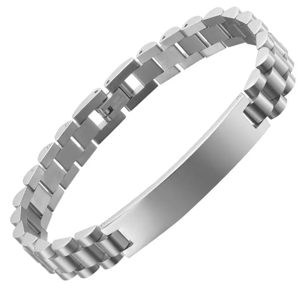 REBEL FASHIONISTA Simple Adjustable Men's Classic Waterproof Stainless Steel Chain & Link Bracelet with Custom Name Engraving for Anniversary Gift
