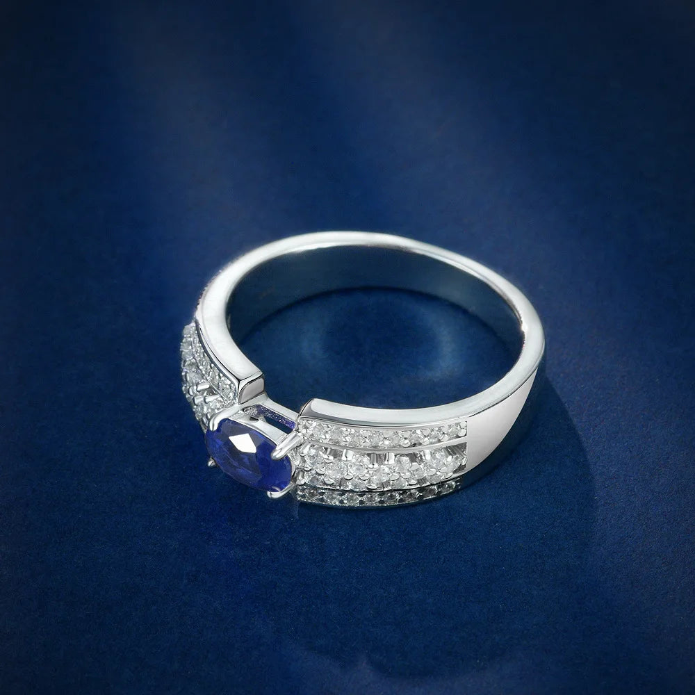 SILVERELLI Coloured Gemstone Ring | S925 Sterling Silver | Platinum Plated | Sizes 4–10 | Red & Blue