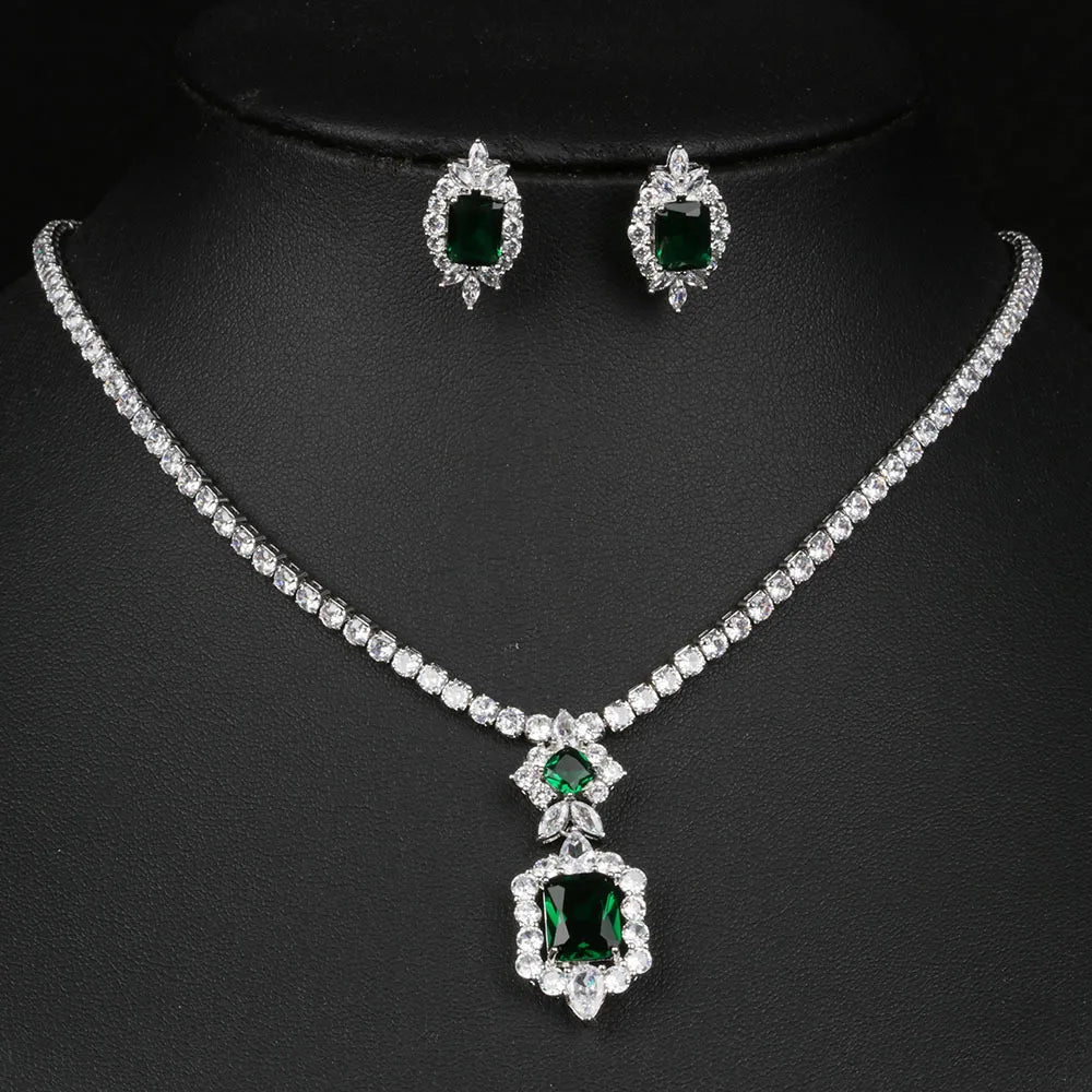 XOTICA High Quality Luxury CZ Pendant Necklace Earring Set Ladies Sparkling Zircon Tennis Chain Stud Earring Wedding Engagement Jewelry