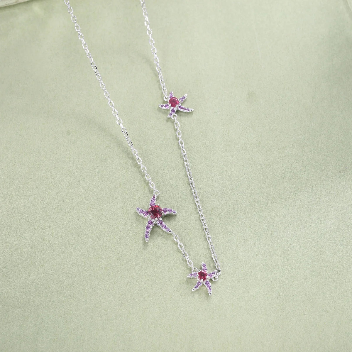 ArtistA C8121 Abiding Fine Jewelry Natural Gemstone Amethyst Garnet 925 Sterling Silver Starfish Anklets Bracelet Earrings Necklace Set