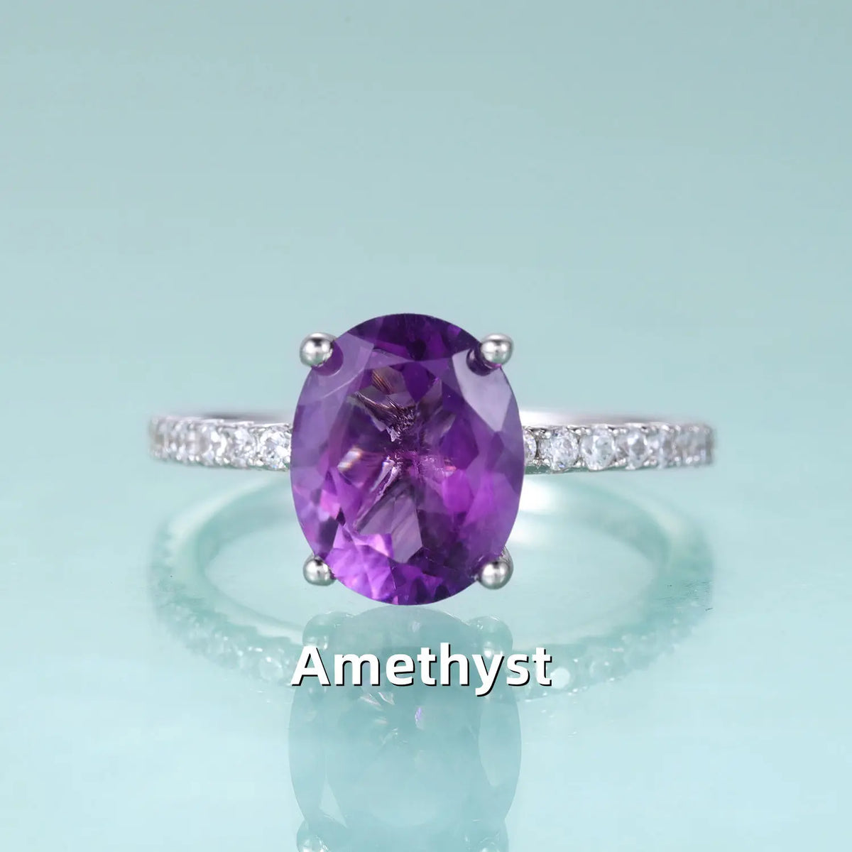 Gemfiori Natural Gemstone Big Main Stone Oval Cut 8*10MM 925 Sterling Silver Women Jewelry Ring Garnet Amethyst Sky Blue Topaz Ring