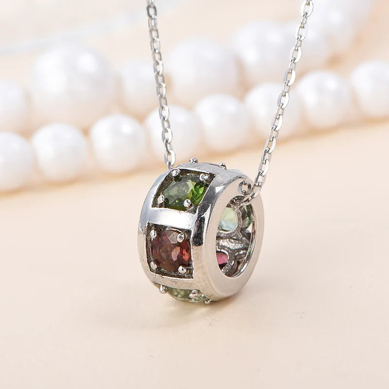 Gioiellieri Factory Supply High Quality 925 Sterling Silver Women's Oval Cut Natural Tourmaline Claw Setting Choker Pendant Necklace Rhodium