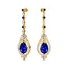 100% Lab Grown Blue Sapphire Luxury Handmade Solid Gold Drop Earrings with Real Diamonds Cute Style Party Gift Jewelry