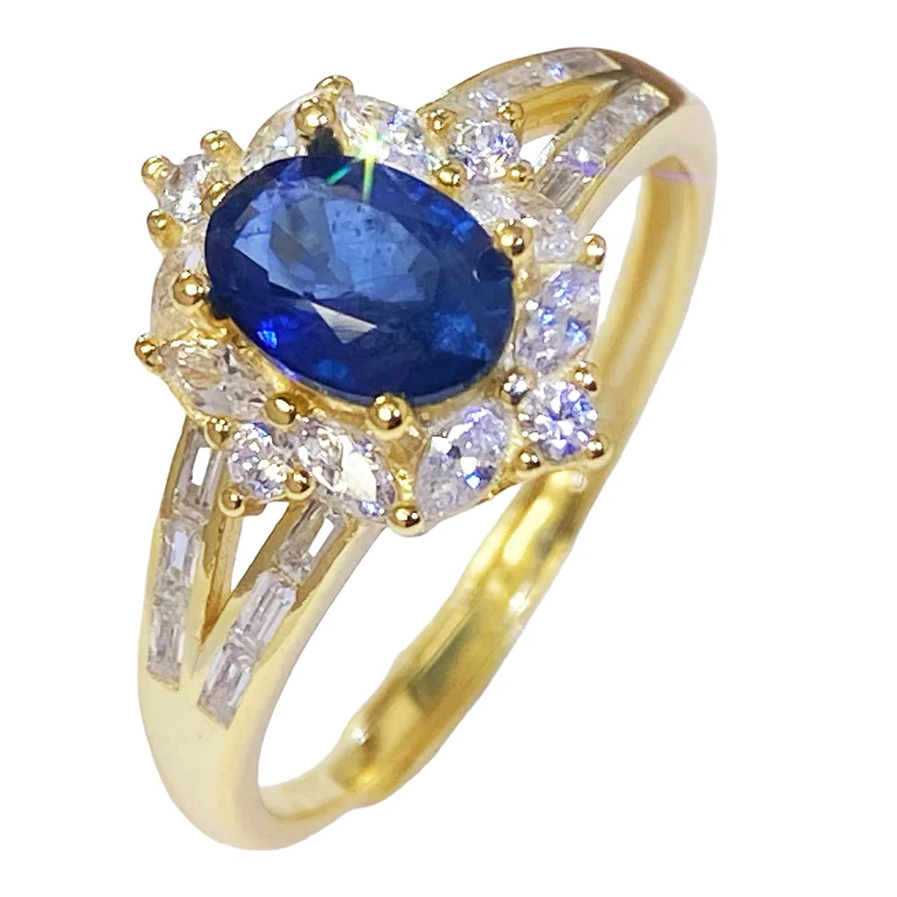 Gioiellieri High Quality Natural Blue Sapphire Ring S925 Silver Setting Minimalist Design Gemstone Jewelry Fashion Women's Accessory Gold