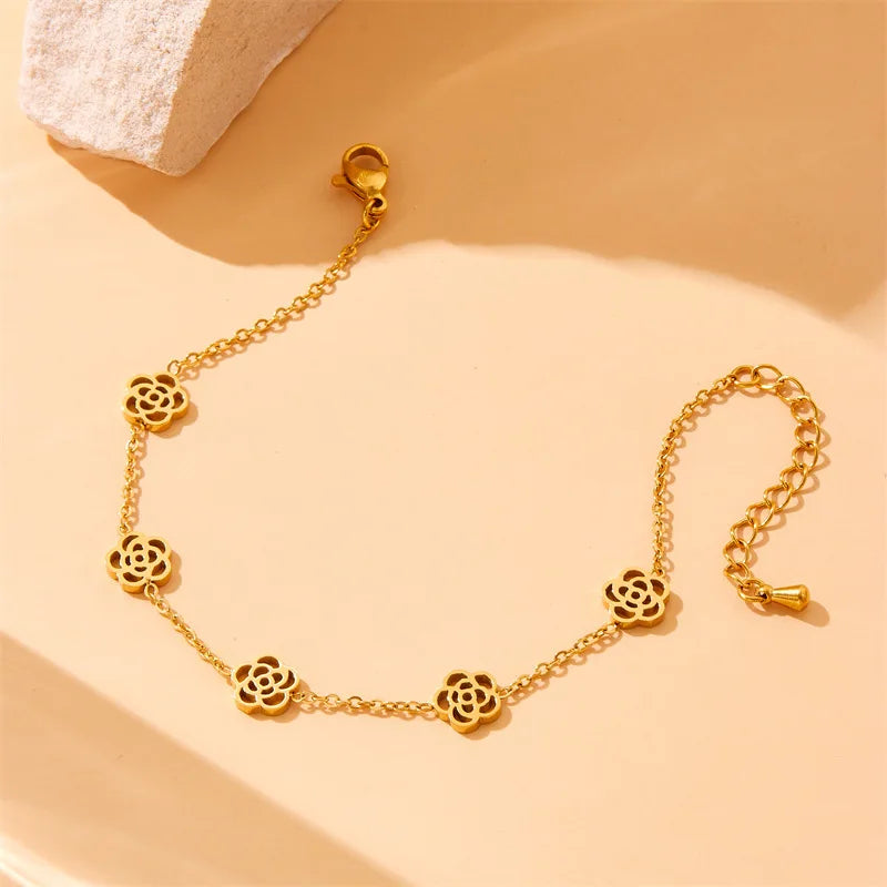 Gold Rose Flower Necklace, Earrings & Bracelet Jewellery Set | Romantic Luxury Set