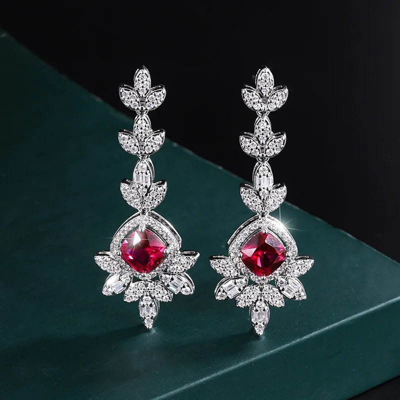 Factory Wholesale Eco-friendly Copper Round Cut 8*8mm Red Cubic Zirconia Tassel Earings and Neckless Set