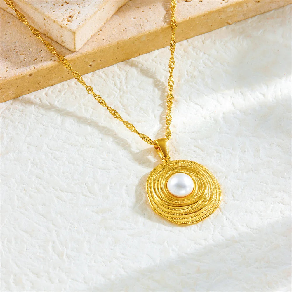 Gold Pearl Geometric Necklace, Earrings & Ring Jewellery Set | Luxury Fashion Set