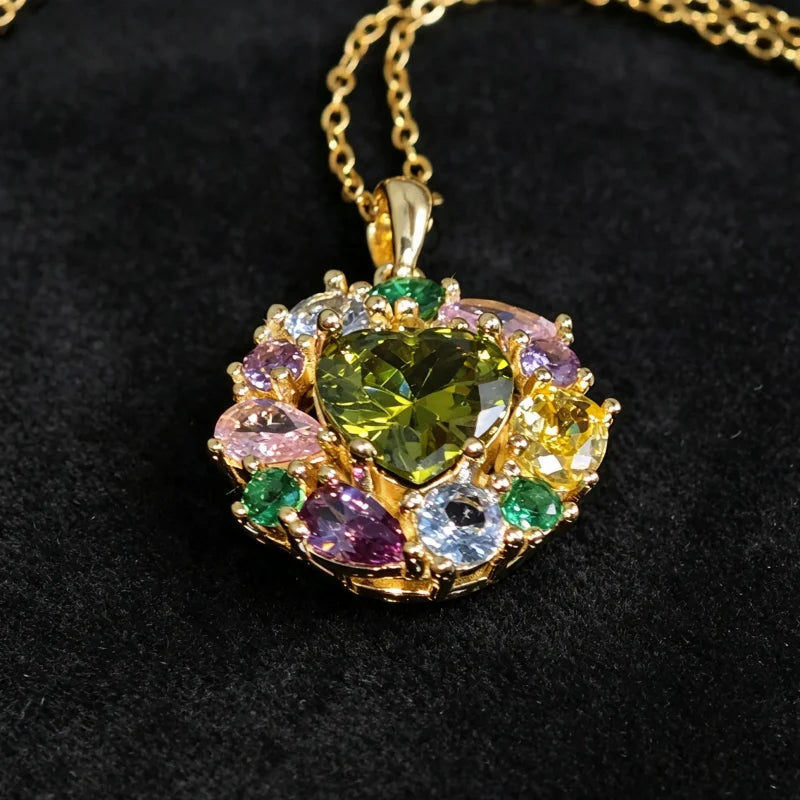 Gemfiori 925 Silver Multi Gemstone Pendant Necklace Emerald Citrine Amethyst Pink Sapphire Aquamarine Tourmaline Fine Jewelry for Women