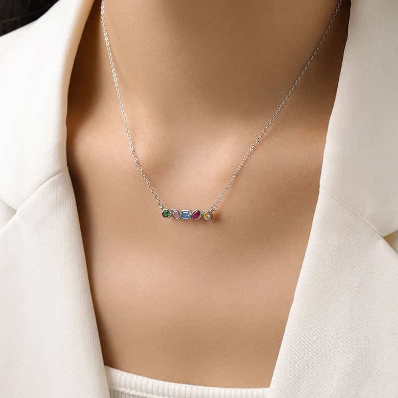 925 Silver Rainbow Geometric Design Necklace Earrings Affordable Luxury Niche High End Jewelry Set Gift Set
