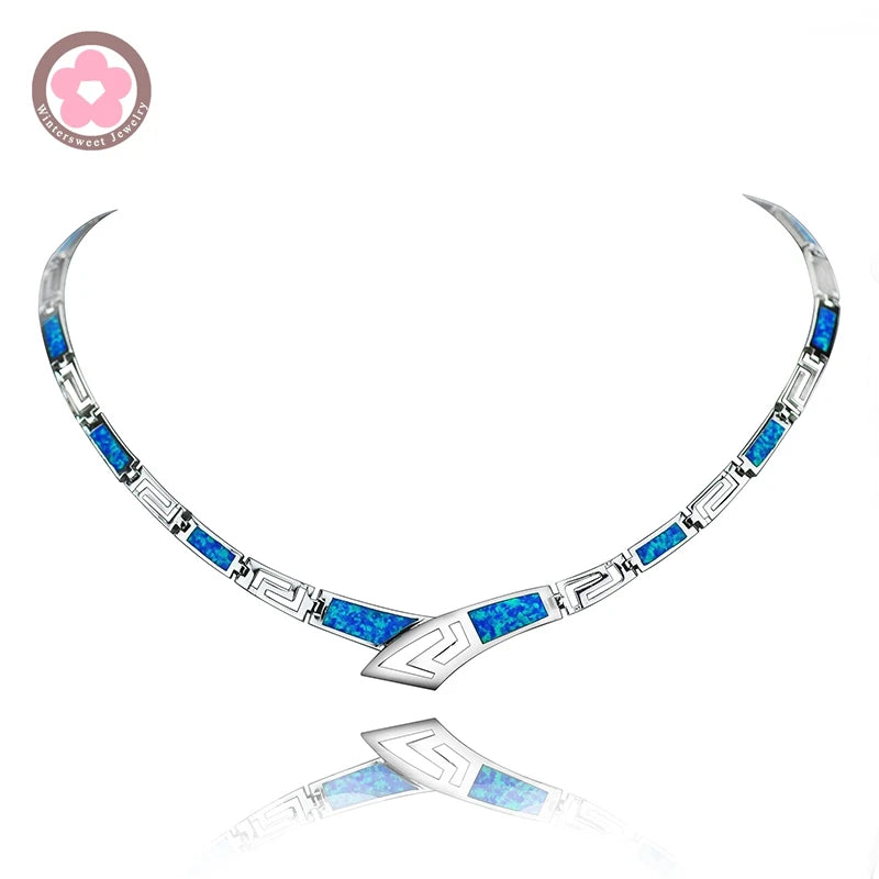 Hawaiian Vibes Blue Opal Statement Necklace | Dainty Long Chain for Sweater Dress Beach Outfit