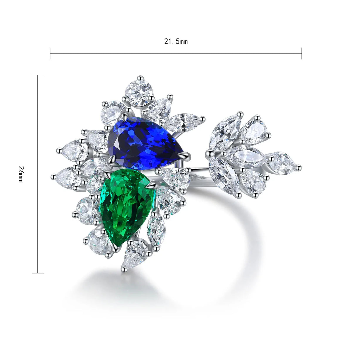 Gemfiori Jewelry Trendy High Quality S925 Silver Cultivated Sapphire Emerald Ring Unisex Engagement Ring for Wedding Party or Gift