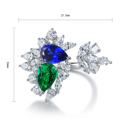 Gemfiori Jewelry Trendy High Quality S925 Silver Cultivated Sapphire Emerald Ring Unisex Engagement Ring for Wedding Party or Gift