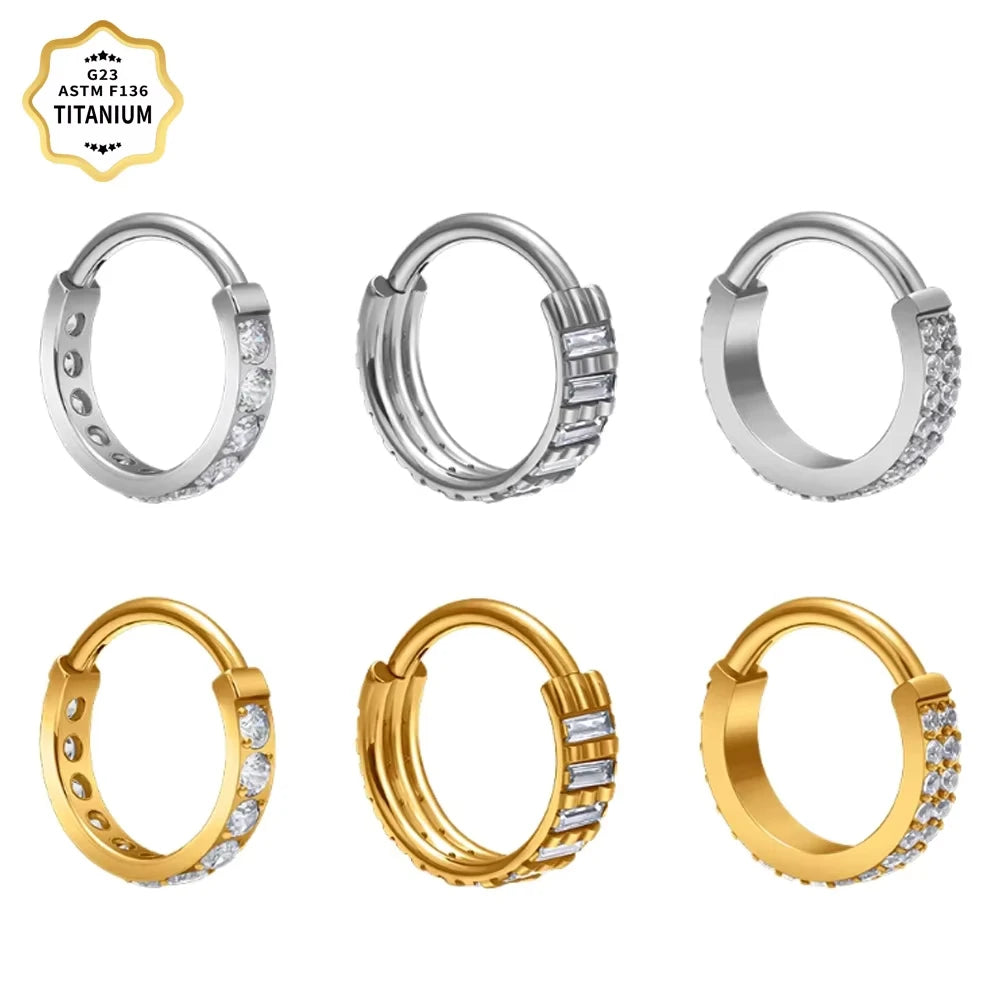 Wholesale ASTM F136 Titanium Segment Nose Ring Cubic Zircon Hoop Earrings Cartilage Helix Tragus Fashion Body Piercing Jewelry
