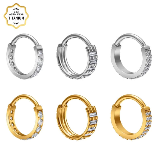 Wholesale ASTM F136 Titanium Segment Nose Ring Cubic Zircon Hoop Earrings Cartilage Helix Tragus Fashion Body Piercing Jewelry
