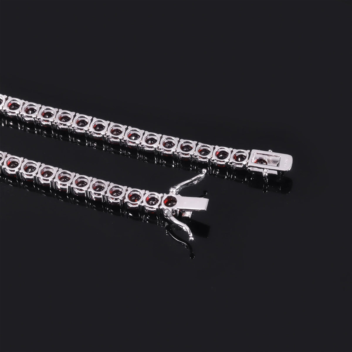 Gemfiori Abiding Factory Selling Hip Hop Jewelry Round 5mm 20 Inches Clavicle Chain Stacking Natural Garnet Tennis Chain S925