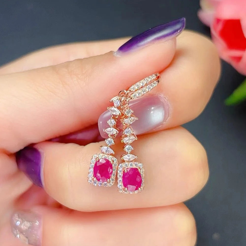 Gioiellieri Natural Ruby Drop Earrings 925 Sterling Silver July Birthstone Luxury Fine Jewelry for Women Wedding Gift