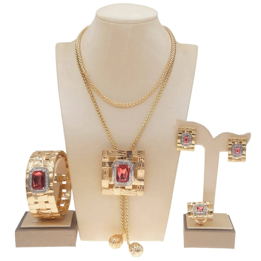 Zhuerrui Italian Gold Crystal Chameleon Jewelry Set Luxury Pendant Necklace Jewelry Set Bridal Wedding Jewellery HN21070314