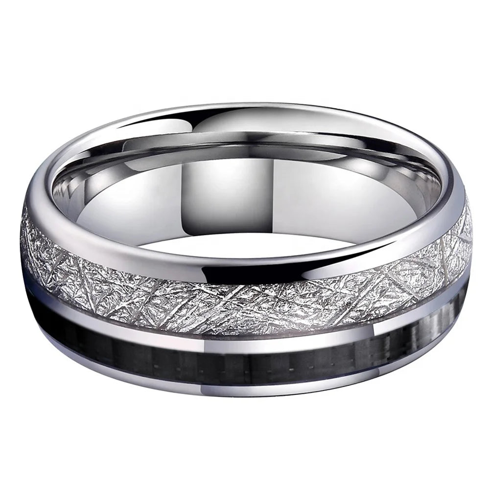 Coolstyle Jewelry 8mm Wholesale Meteorite Carbon Fiber Inlay Tungsten Ring for Men Women Fashion Engagement Wedding Band