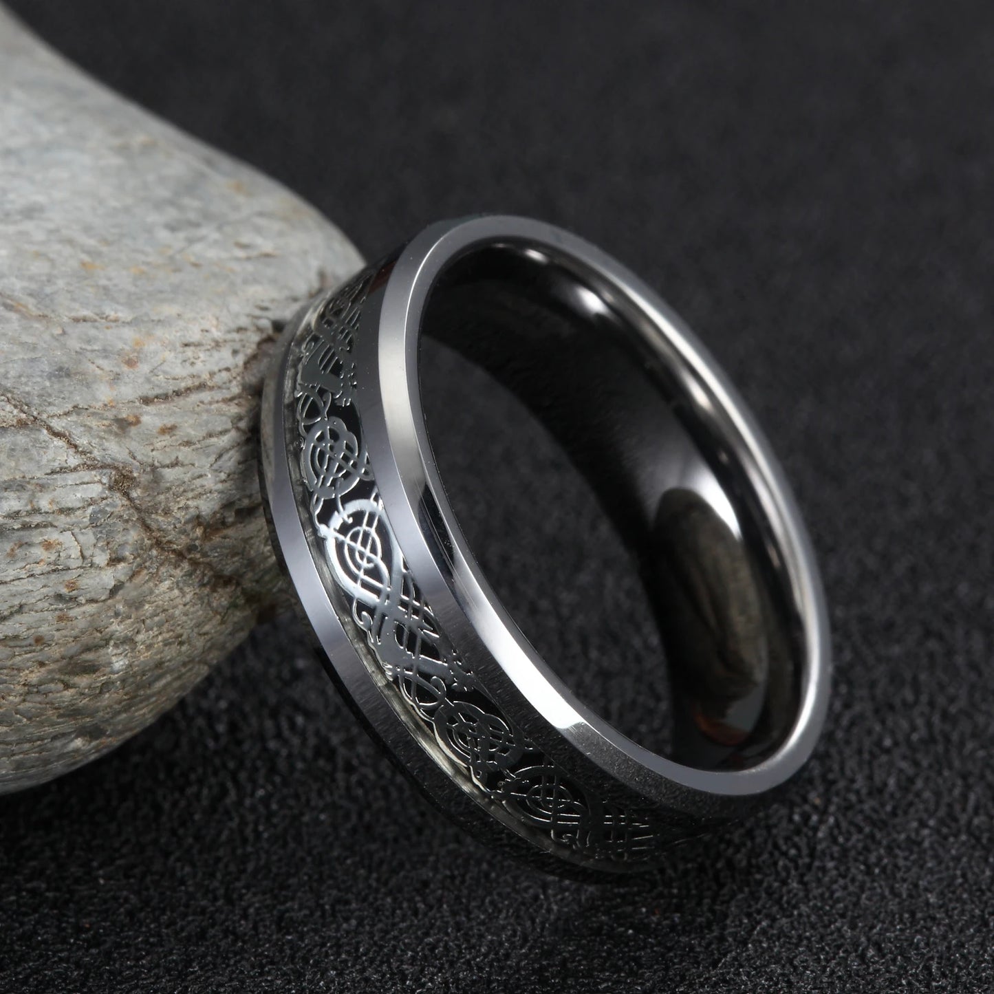 Tempusort Gold Plated Waterproof 6mm 8mm Dragon Celtic Inlay Tungsten Carbide Classic Men's Wedding Band Ring Dropshipping
