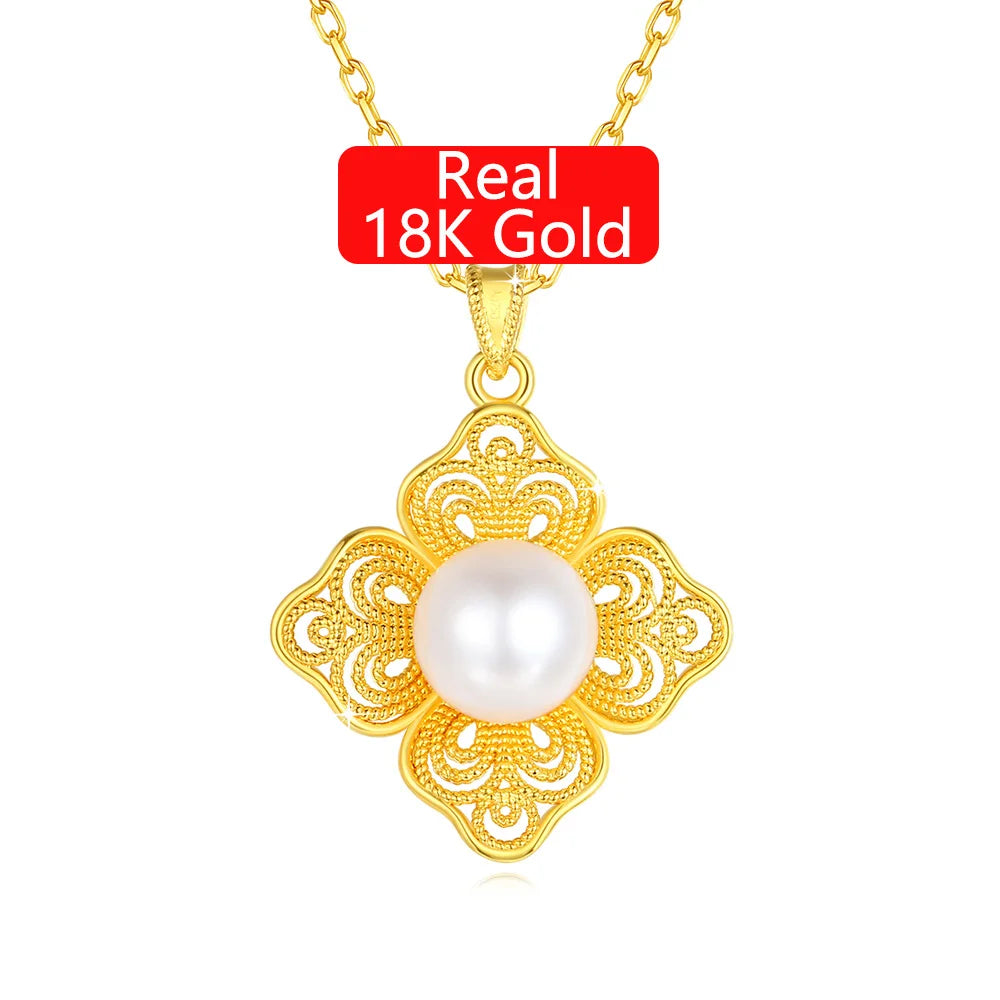 Gioiellieri Fine Jewelry Vintage Victorian Style Natural Pearl Rhombus 5d AU750 Pendant Gold Necklace 18K
