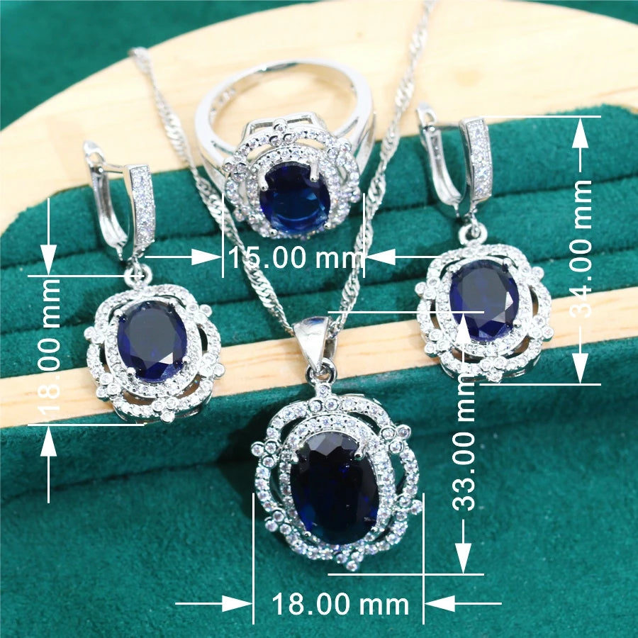 XOTICA 2024 New Classic 925 Silver Jewelry Set for Women Wedding Blue Zircon Bracelet Earrings Pendant Ring for Party Birthday Gifts