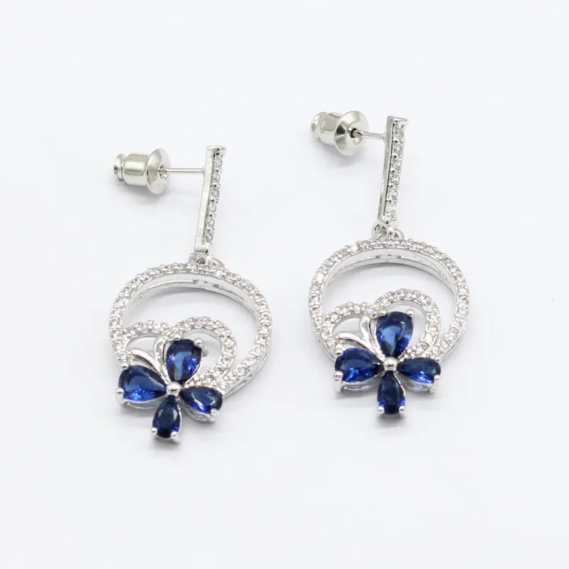 XOTICA New Dark Blue Zircon Platinum Silver Plated Trendy Jewelry Sets Women Wedding Party Gift Earrings Bracelet Rings Necklace