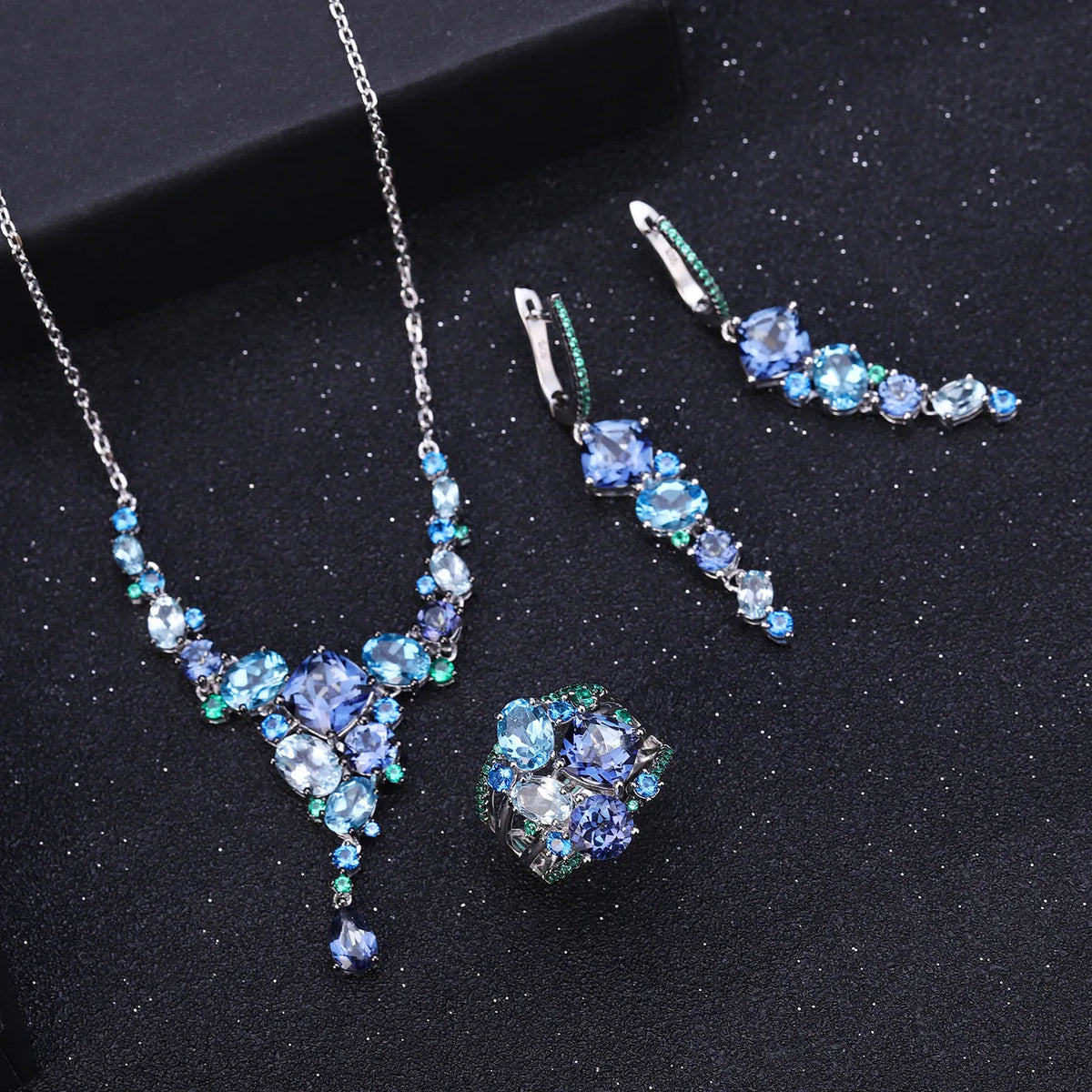 REDheart TIANSHE Designer Luxury Women's Jewelry Set S925 Pure Silver Natural Topaz Ring Earrings Brooch pendant