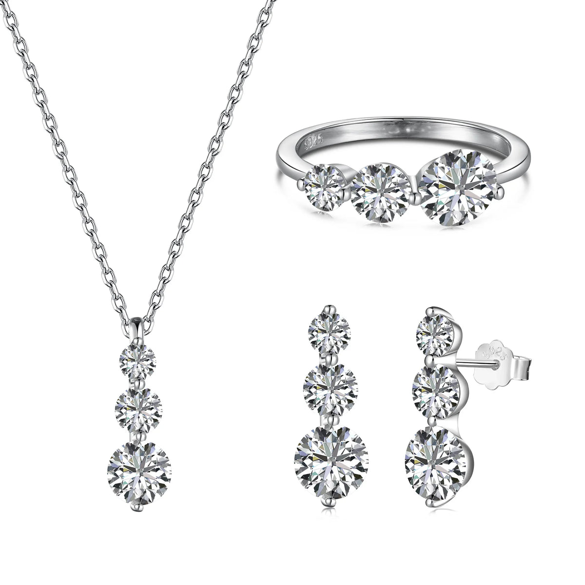 S&S 925 Silver Minimalist Jewellery Set | Necklace, Earrings & Ring