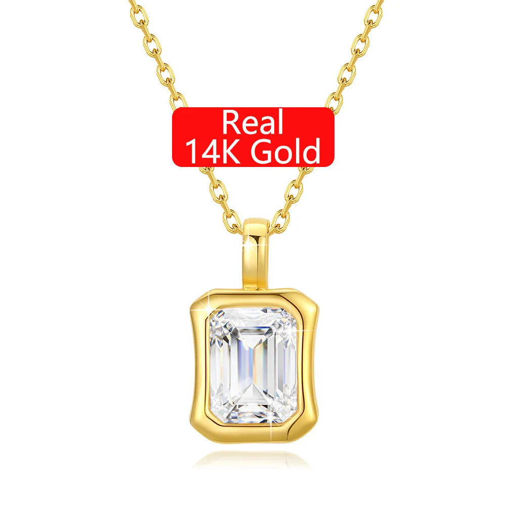 Gioiellieri Luxury Jewelry Manufacturer Gold Bezel Set Woman Gift New Year 21 Carat Emerald Hard Hollow 14K Gold Pendant Necklace