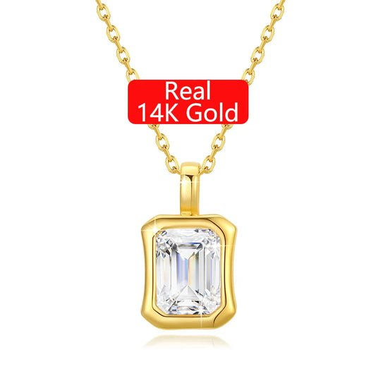 Gioiellieri Luxury Jewelry Manufacturer Gold Bezel Set Woman Gift New Year 21 Carat Emerald Hard Hollow 14K Gold Pendant Necklace