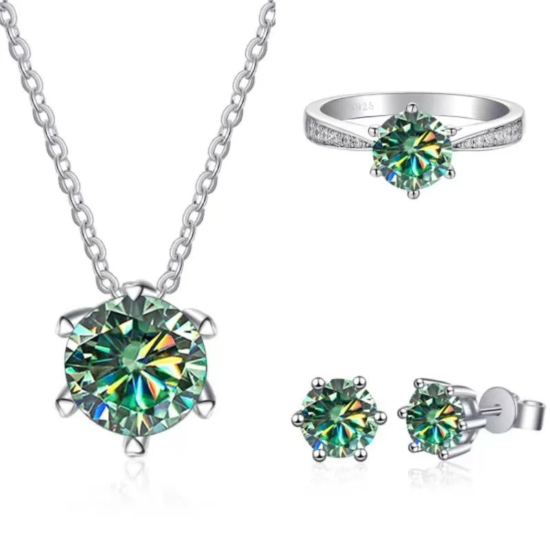 S&S 1ct D Colour Moissanite Flower Pendant Charm | 925 Silver Platinum Plated | White, Green, Blue & Champagne | S&S Collection