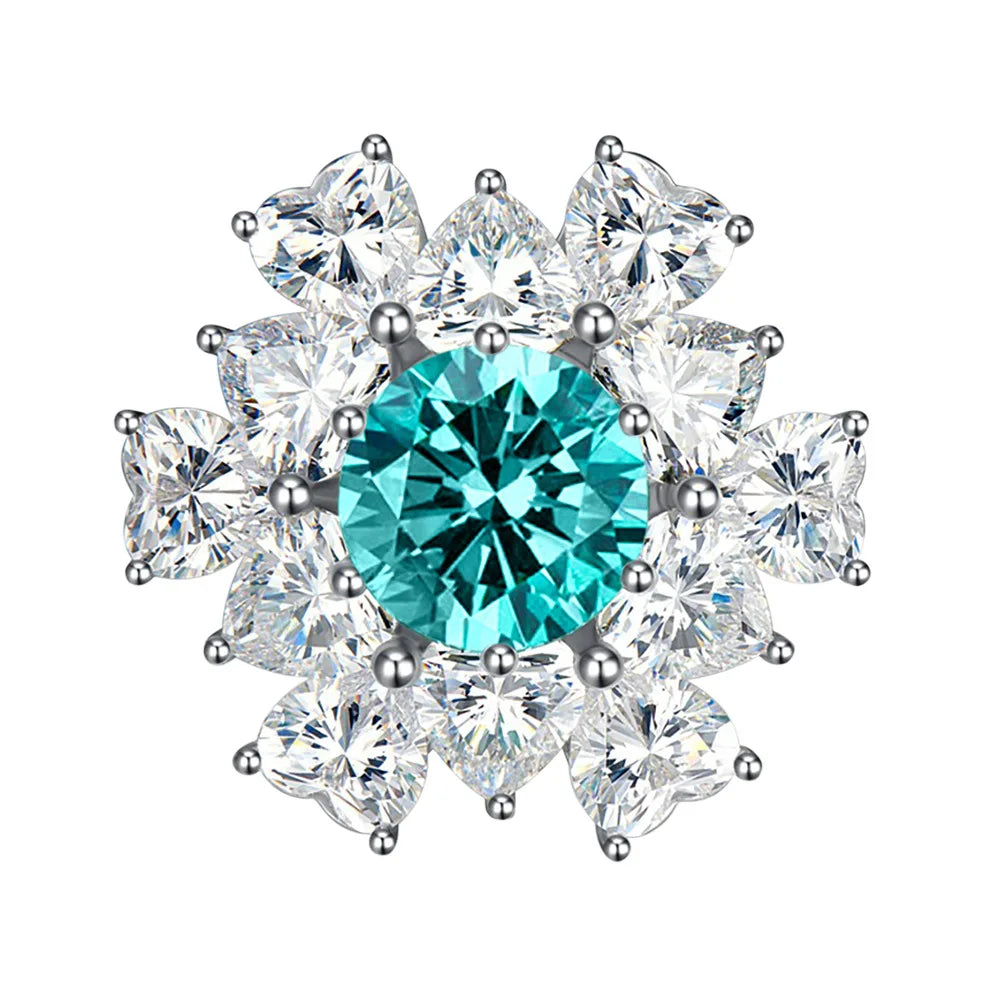 MuShan Jewelry Factory Bright Cut 8mm Paraiba High Carbon Diamond Ring for Women 925 Sterling Silver Ring