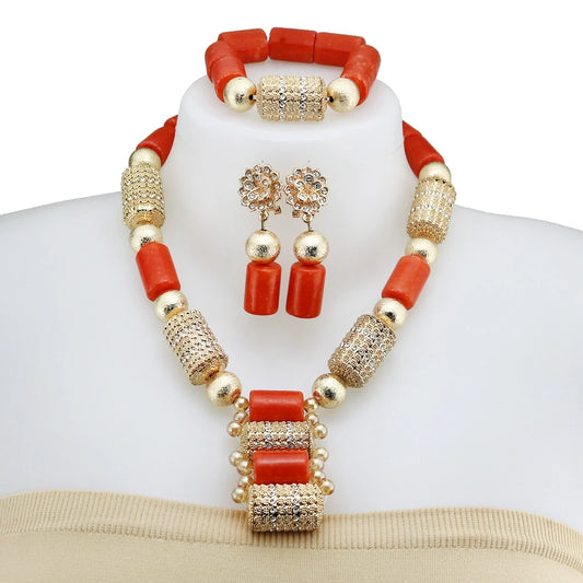 Zhuerrui African Traditional Wedding Jewelry Set Gold Plated Rose Design for African Wedding and Party Wear YL138