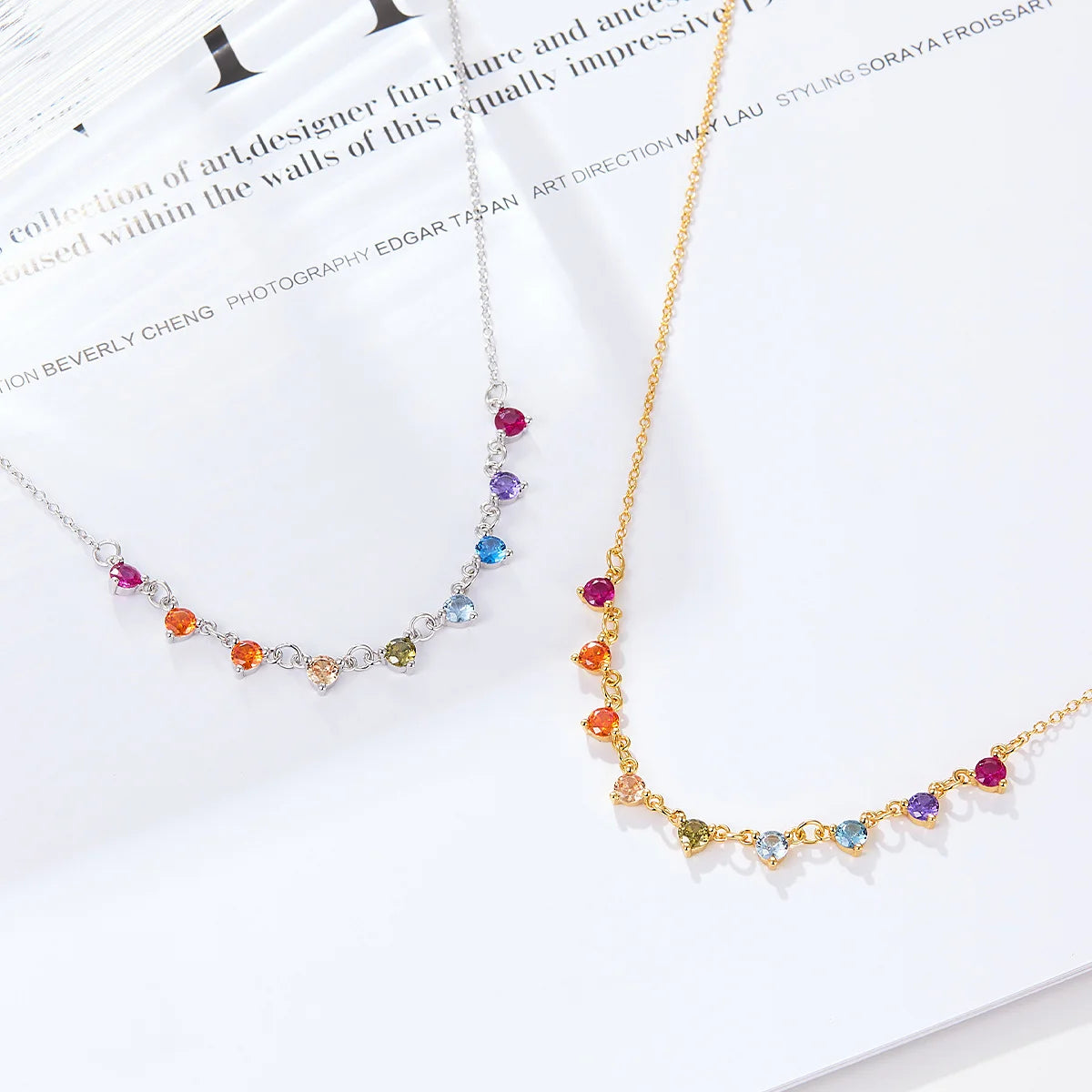 Hypoallergenic Women's Girls 925 Sterling Silver Necklace Gold Plated Rainbow Zirconia Party Choker Jewelry Wholesale Bulk
