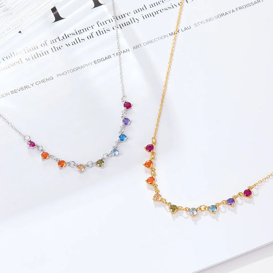 Hypoallergenic Women's Girls 925 Sterling Silver Necklace Gold Plated Rainbow Zirconia Party Choker Jewelry Wholesale Bulk