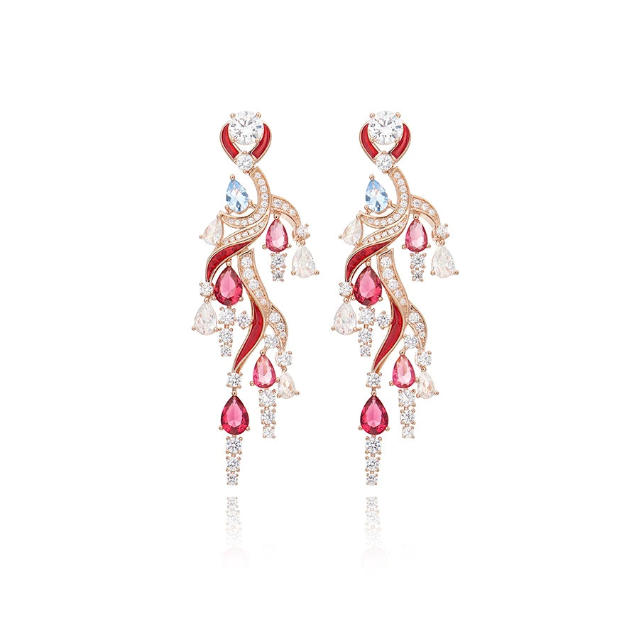 Interwoven Tassel Droplet Enamel Necklace Earring Set  Elegant and Exquisite Brass Gold-plated Daily Women's Accessories