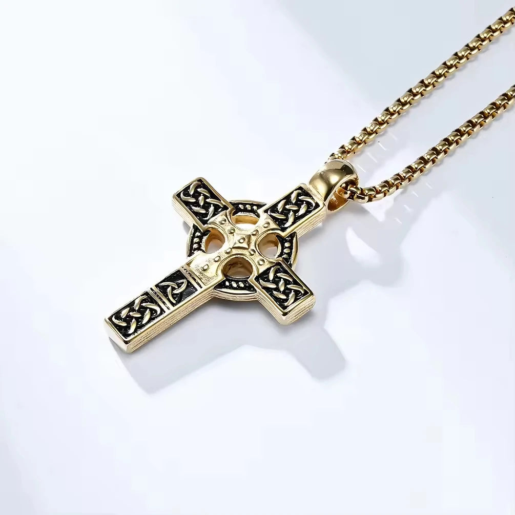 REBEL New Arrival Stainless Steel Cross Necklace for Men Double Sided Cross Celtic Knot Pendent Necklace Fashion Jewelry