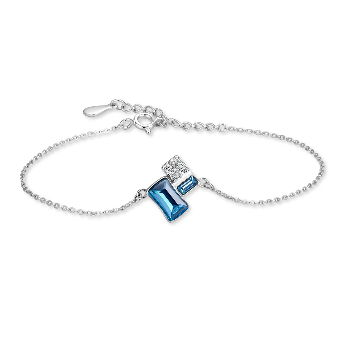 S&S Crystal Rhinestone Geometric 925 Silver Jewellery Set | Rhodium Plated Necklace, Bracelet & Earrings | S&S Collection