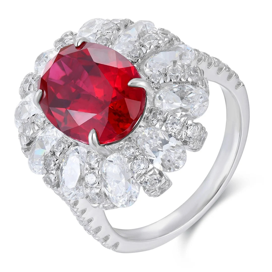 Gemfiori Jewelry Trendy High Quality S925 Silver Cultivated Ruby Ring Unisex Engagement Ring for Wedding Party or Gift